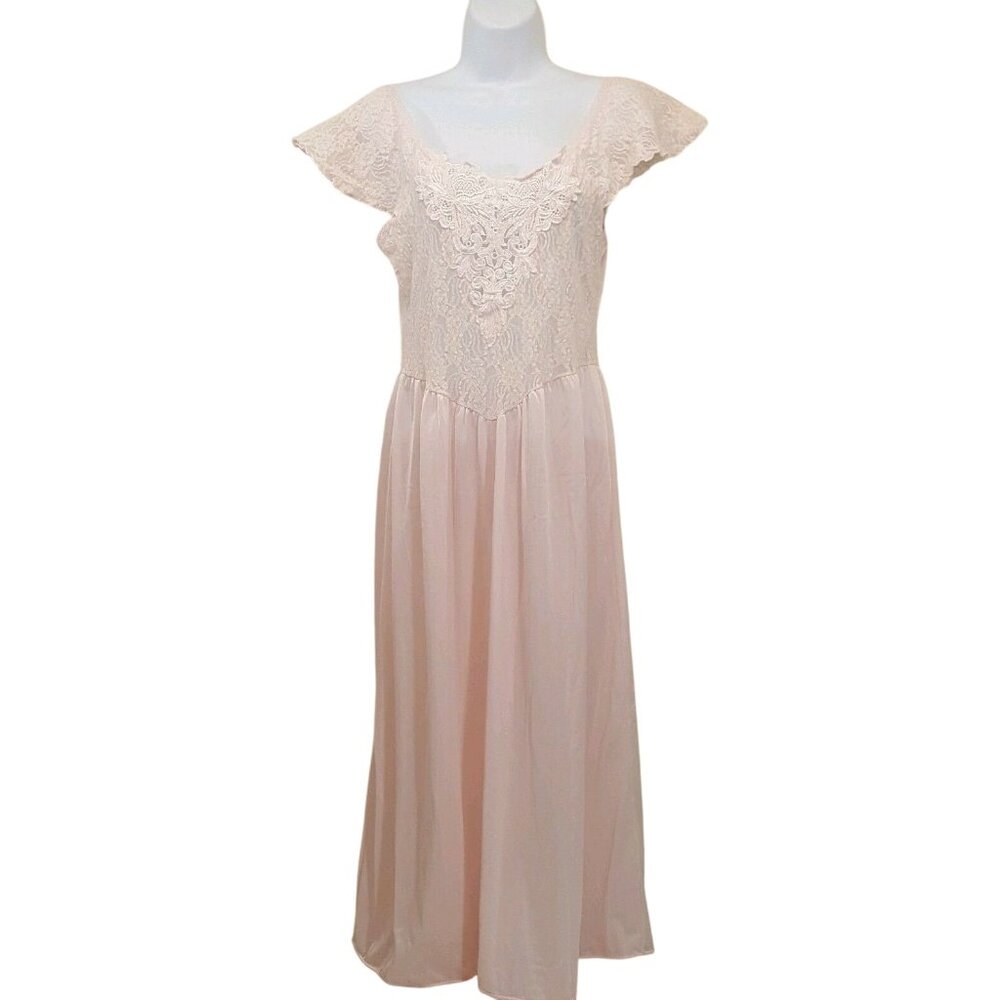 Cliche S Nightgown Lingerie USA Vintage Lace Sheer V Neck Cap Sleeves Lacy Sexy‎